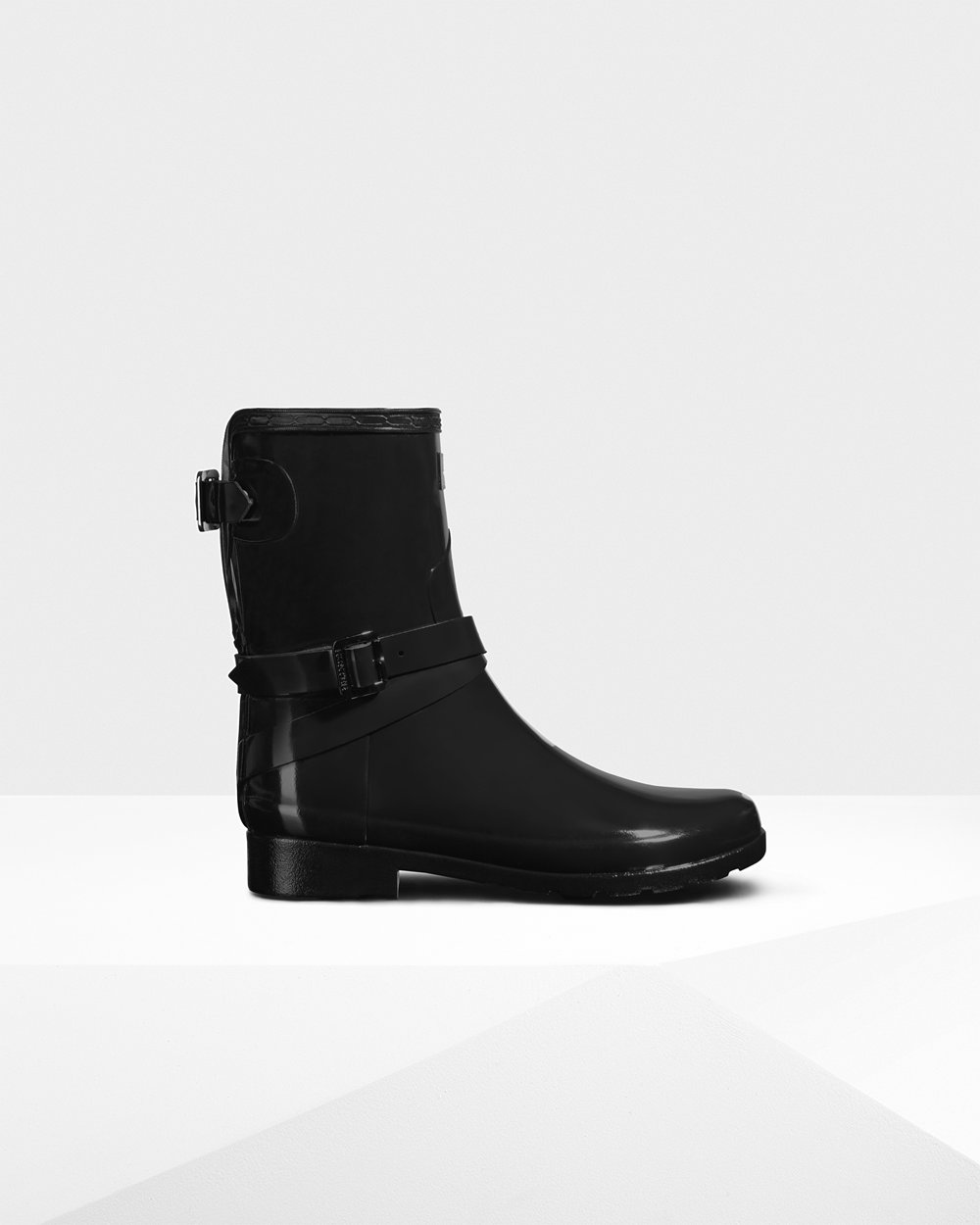 Galochas Curtas Hunter Feminina Pretas - Refined Slim Fit Adjustable Gloss - 40LRWYONM